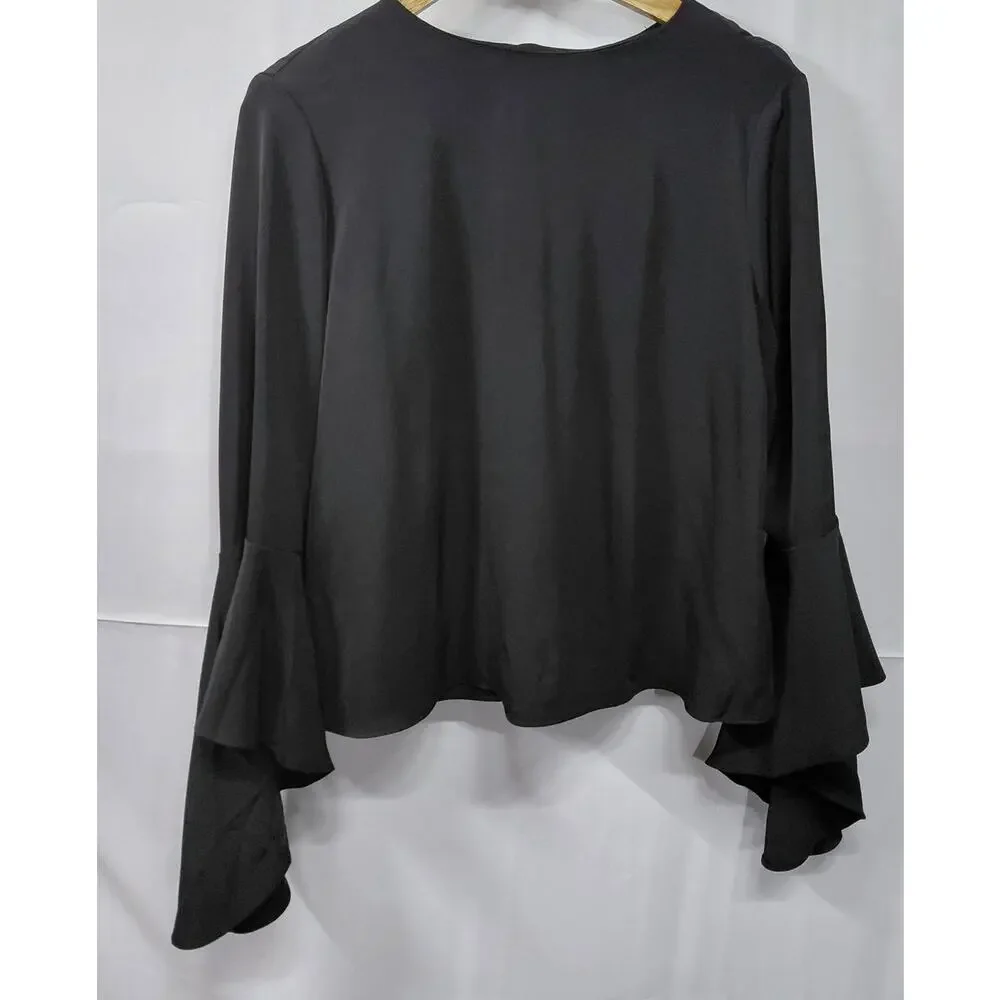 CARMEN Marc Valvo Black Button-Up Blouse Solid Long Sleeve Women Size 10 - Picture 2 of 7